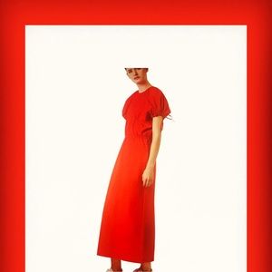 AMIE NY Vibrant tomato Red midi-dress